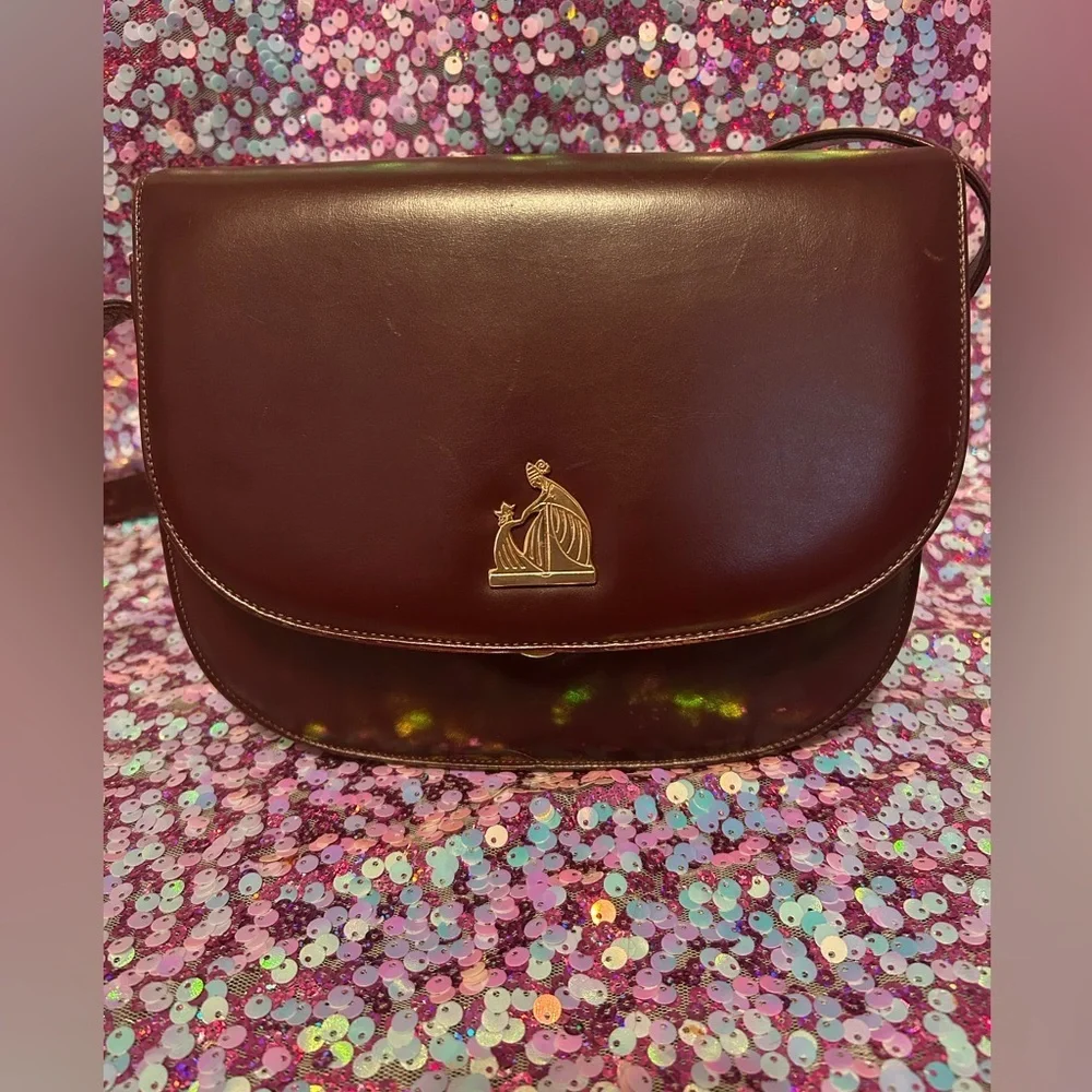 Lanvin Vintage Flap Shoulder Bag Pochette Logo Half Moon Leather Bordeaux - Picture 2 of 9